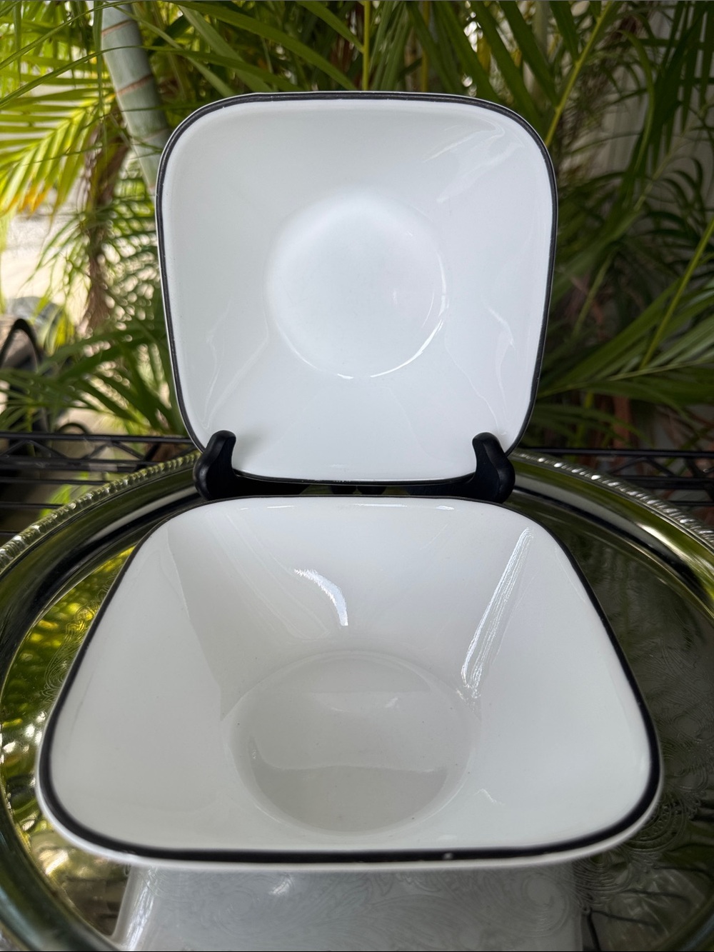 Corelle Simple Square Lines White Square Bowls with Black Trim - Set of 2